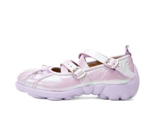 John Fluevog Freight - Iridescent Purple | Strappy Flats With Bow  John Fluevog Freight - Iridescent Purple | Strappy Flats With Bow